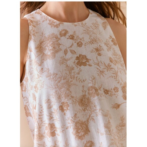 Francesca's Rebeccah Linen Top Sz XL Tan & White Floral Botanical Lightweight - Picture 2 of 3